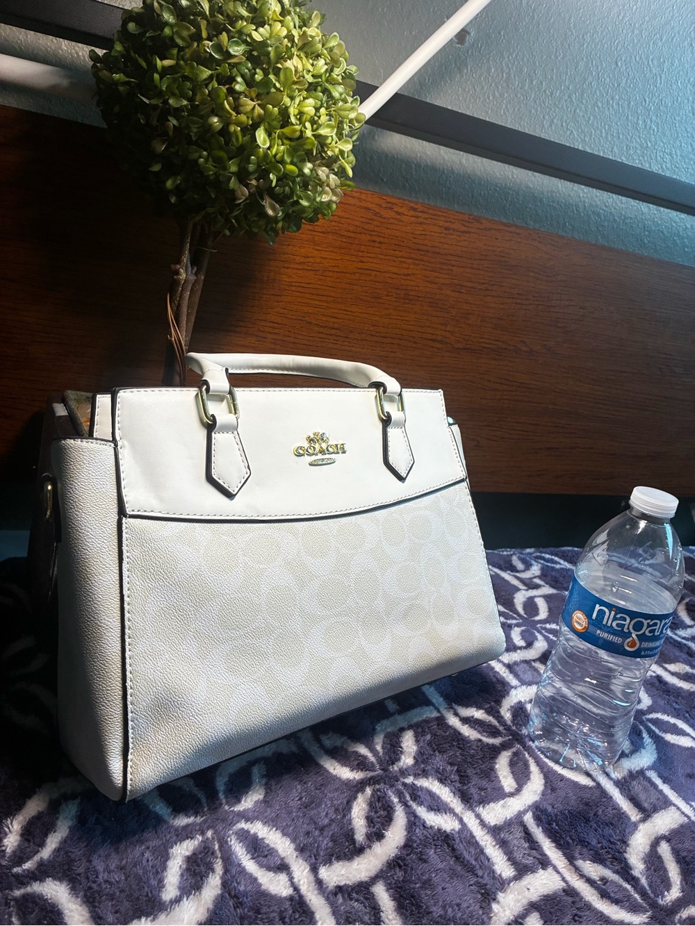Coach Cream Signature Satchel with Gold-Tone Hardware